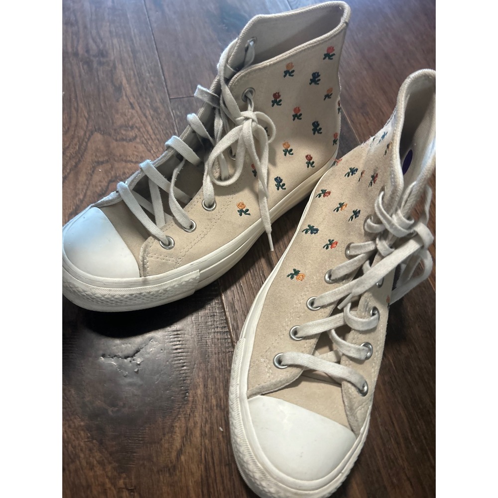 Converse Chuck Taylor All Star Floral Embroidered Suede High Top Sneakers Beige